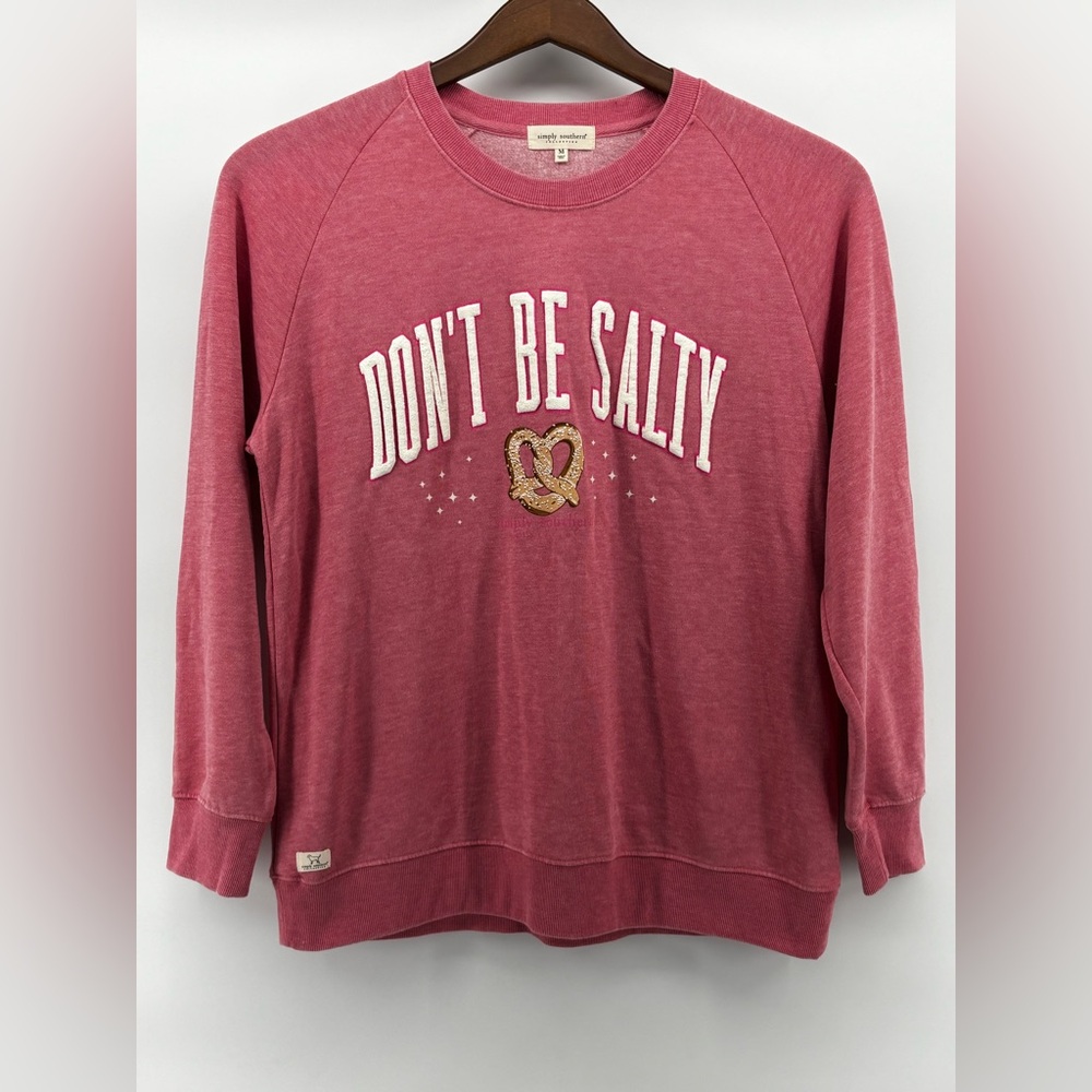 Simply Southern‎ Womens Red "Dont Be Salty" Pretzel Sweatshirt Size M